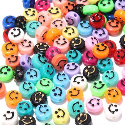 China Acrylic Flat Round 10x6mm Acrylic Beads Smile Face Bead 500gram Per Bag for sale