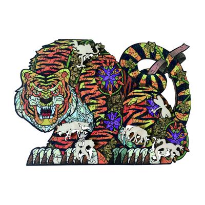 China Toy Hot Selling Bulls Cartoon Tiger Wooden Colorful Jigsaw Puzzle Animal Wooden 3D Puzzles Handsome for sale