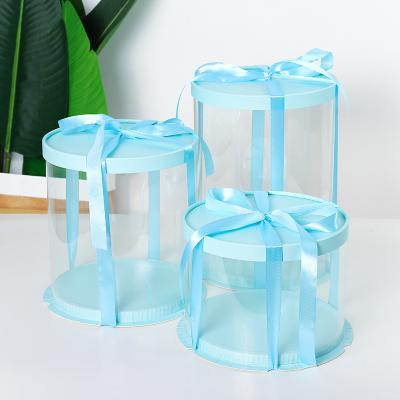 China Recyclable Luxury Custom White Clear Round Square Cake Box PVC Transparent Birthday Party Gift Box for sale