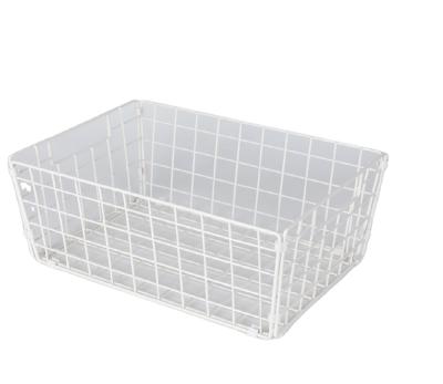 China Gather Storage Baskets Wire Metal Desktop Basket Kitchen Food Fruit Storage Pantry White Organizer for sale