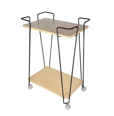 China Hot Selling Good Quality Wooden Storage Rack Double Layer Kitchen Cart Storage Trolley for sale