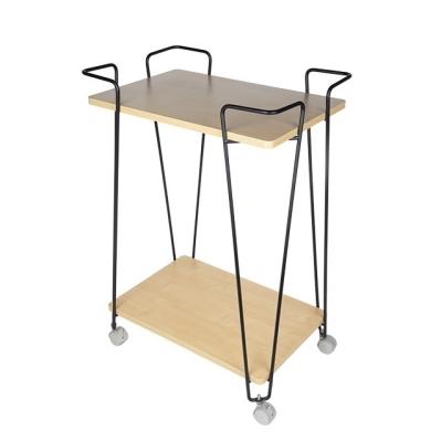 China Universal Storage New Arrivals Double Layer Wooden Removable Storage Trolley For Home for sale