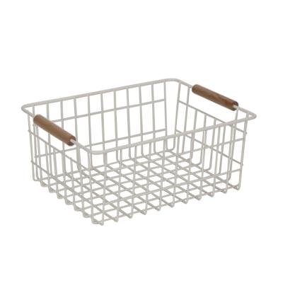 China Sustainable Eco Friendly Wooden Handle Wire Metal Basket Fruit Storage Cotton Rope Storage Basket for sale