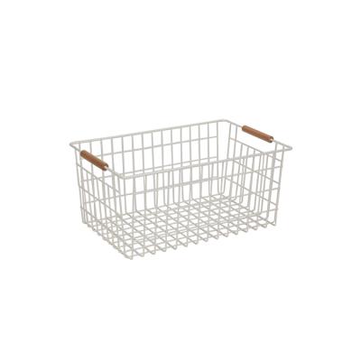 China Wooden Metal Basket Storage Mesh Steel Peel Basket For Metal Convenient Sustainable Storage for sale