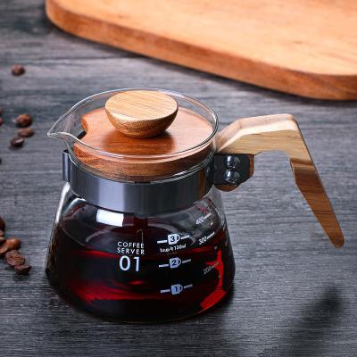 China WITH LID Q Glass Pour Over Coffee Server With Water Wooden Cup Handle Pot Glass Kitchen Accessories for sale