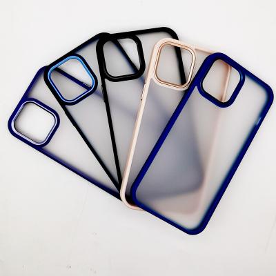 China 2022 Hot Sales Shockproof New Arrival Metal Button Frosted Smoke Skin Feel Cell Phone Cover For Iphone 11 12 13 Mini Pro Max Phone Cases for sale