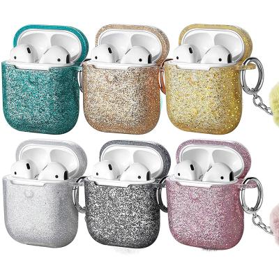 China New Fashion Glitter Pro Bling Air Pods Cases With Cute Fur Ball Key Chain For Luxury Designer For Apple Airpods Case Glitter Case for sale