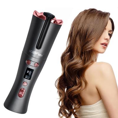 China Rotating Ceramic Wireless Hair Curler Portable 6 Temperature LCD Display for sale