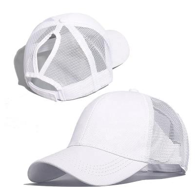 China KENSHELLEY Summer Medium Ponytail Baseball Cap Plain Sun Visor Dad Hat Men And Women Trucker Breathable Mesh Sun Hat Outdoor Sunscreen for sale