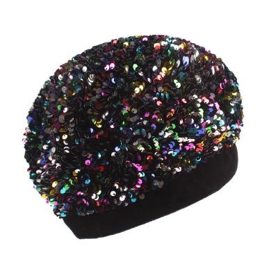 China 2021 JOINT Hot Selling High Quality High Quality Beanies Luxury Graceful Designer Beret Bling Sequin Sparkle Beret Caps Amazon for sale