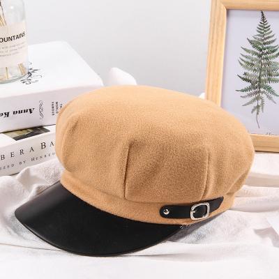 China 2021 KENSHELLEY Amazon Sun Visor Beret Newsboy Solid Color Octagonal Hat Women Winter Medium Wool Short Brim Hat For Ladies for sale