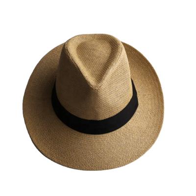 China Summer Fashion Korean Men's Jazz Big Brim Wide Brim Straw Panama Beach Sun Hat Large Medium Brim Straw Hat Beach Sunscreen for sale