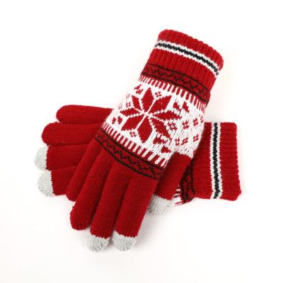 China Women's Medium Magic Winter Glove Christmas Winter KENSHELLEY Warm Knitted Gloves Five Finger Mobile Phone Touch Screen Jacquard Gloves for sale