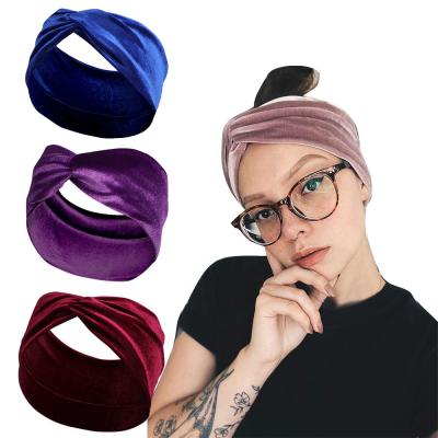 China KENSHELLEY Amazon Life Women Headband Daily Hot Selling Front Cross Hair Accessory Solid Color Velvet Hairband For Women for sale