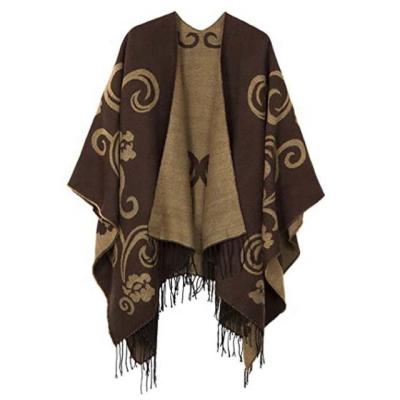 China Open Front Poncho Cape Ponchos Shawls Oversize Cardigan Outwear Winter Cashmere Women's Shawls Covering Wraps for sale