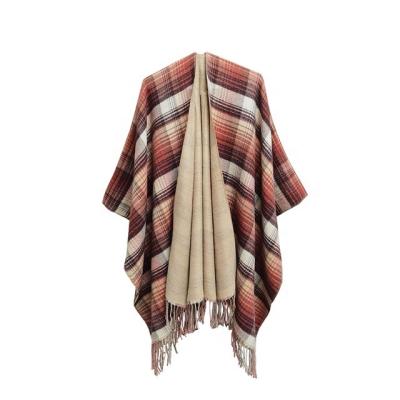 China High Quality Acrylic Winter American European Poncho Warm Tripe Plaid Women Poncho Shawl Fashion Women's Poncho for sale