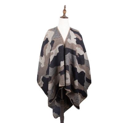 China 2022 European American Warm Soft Ladies Poncho Winter Shawls For Women New Design Camouflage Pattern High Quality for sale