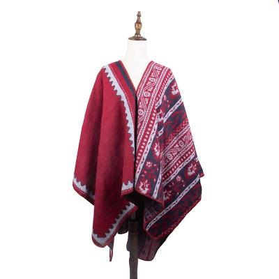 China Newest European American Soft Cool Shawl Embossed Pattern Design Winter Poncho Shawls High Quality Bohemian Fancy for sale