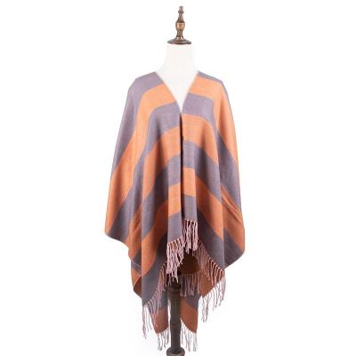 China Newest Design Ins Design Autumn Winter Cashmere Poncho Elegant Women Chunky Dual-Use Jersey Draped Poncho European American Shawl for sale