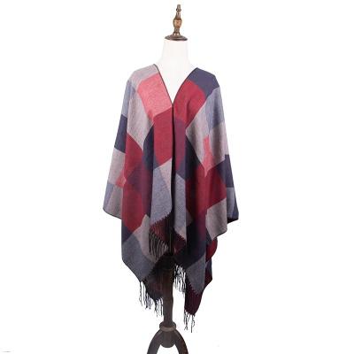 China Women's Autumn Winter Poncho Shawl Free Large Sample For Young Women European American Fancy Geometric Pattern Tartan for sale