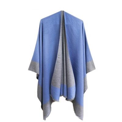 China New temperament European American blue 2022 cotton women's squishy shawl with grid women's shawl winter split poncho for sale