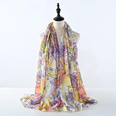 China Free Sample Fashionable New Style Chiffon Hijab Women Muslim Hijabs Scarfs Floral Printed Colorful Print for sale