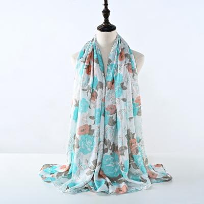 China New Style Women Floral Print Muslim Chiffon Scarfs European American Elegant Hijabs Flowery Scarf Free Sample for sale