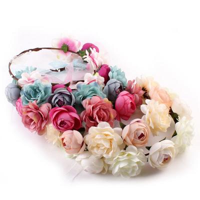 China Eco-friendly Floral Hair Garland Wedding Party Headpiece Boho Flower Crown Headband Hairband AG016 for sale