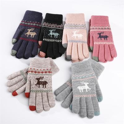 China Wholesale Comfortable/Warm Warm Winter Style Fashion Cute Touch Screen Cute Printing Knitting Gloves for sale