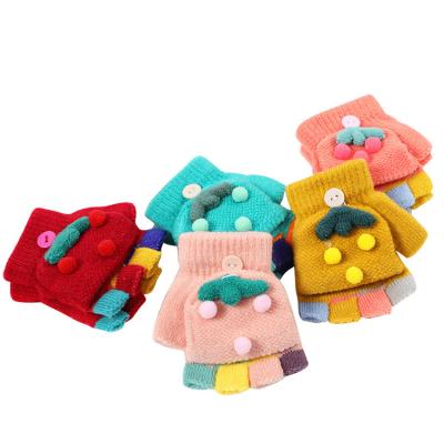 China Super Warm Kids Flip Fingerless Knit Gloves For Lovely Cartoon Pattern Wholesale Soft/Cute Winter Thick Wool for sale