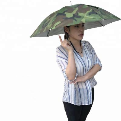 China Bachelor's Waterproof Wear Headwear Wholesale Portable Umbrella Hat Outdoor Hands Free Hat With Key Strap for sale