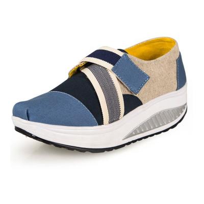 China OEM Anti-Slippery Casual Women Rocking Shoes Platform Colorful Canvas Slip On Height Increase Boat Buckle Strap Women Shoes for sale