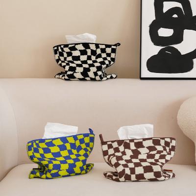 China CLASSIC Paper Towel Storage Bag Checkerboard Pure Cotton Knitted Paper Towel Box Manufacturer's Spot Inventory Can Be Customized for sale