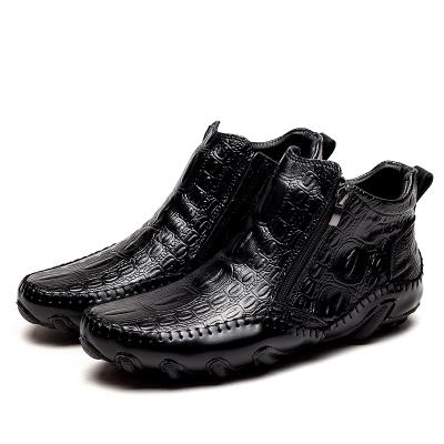 China Crocodile Round Pattern High Quality Stylish Shoes Waterproof Genuine Leather Ankle Boots Autumn Winter Men's Shoes Mens for sale