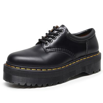 China CUSHIONING Black Smooth Leather Casual Shoes 8053 Martens Unisex Shoes For Ladies Comfortable Height Increasing Women's Chunky Shoes for sale