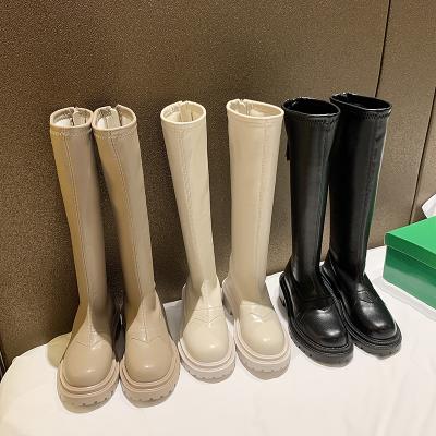 China Insulative Size 35-39 Chunky Short Flat Heel Women Over - The Knee Boots Waterproof Fashion Calfskin Shoes Winter Boots For Women for sale