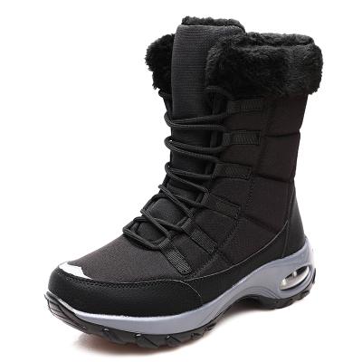 China Botas Mujer Fashion Fleece Balance Air Cushioning Anti-slip Snow Boots Women Ladies Chunky Shoes Warm Plush Winter Mid Calf Boots for sale