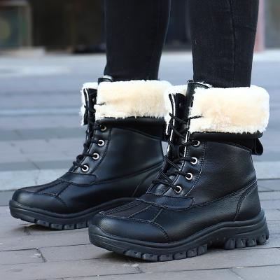 China Size 36-42 Round Seawater Waterproof Insulated Lace Up Duck Boots Ladies Combat Style Outdoor Raining Shoes Women Winter Snow Boots for sale