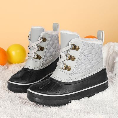 China Round Rubber Sole Hunter Boots Kids Wind Sand Waterproof Make Outdoor Children Duck Boots Resistant Winter Girl Shoes Plush Lining Warm Fashion for sale