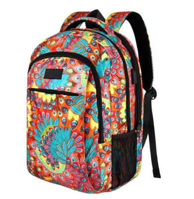 China With USB With USB Universal Collection 15.6 Inch Laptop Stand USB Port Anti-theft Pocket Backpack School Bag (Peacock Feather) for sale