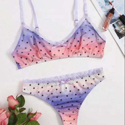 China Elasticity color design lace and soft new gradient X1562 2022 ruffles Famme sets with star print sexy lingerie for women for sale