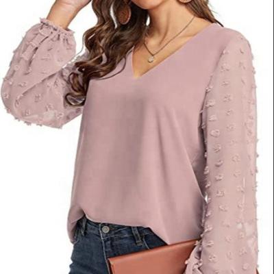 China NZ005 Women's New Breathable V-neck Long Sleeve Casual Women's Blouse Fashionable Chiffon Loose Shirt Sweater for sale