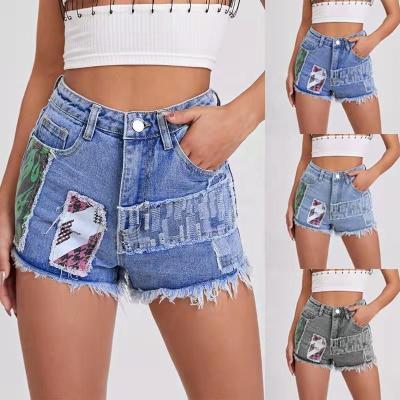 China XW017 Breathable 2022 Summer Women Casual Irregular Patched Shorts Hot Shorts Sexy Ripped Denim Shorts Asymmetrical Vintage Edge Jeans Pants for sale