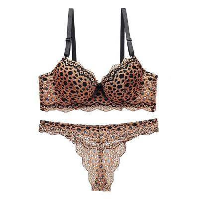 China High Quality Embroidery 2pcs Underwied Sexy Bra Set Leopard XZ061 Pump Lingerie Briefs Sheer Lady Underwear Soft Lace for sale