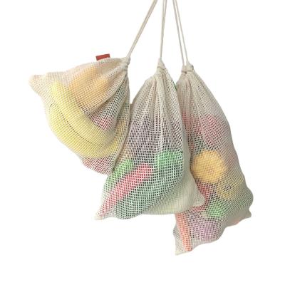 China Reusable Rope Handle Organic Cotton Mesh Bag For Shopping Vegetables And Fruits for sale