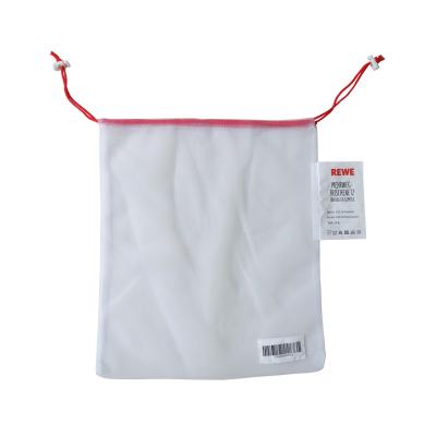 China Reusable 100%Polyester Eco-friendly Net Rope Handle Easy Stock Prices RPET Shopping Bag for sale