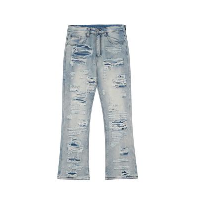 China Retro New Designer Knee Hole Breathable Washed Blue Casual Unisex Loose Loose Jeans Crush Popular Men's Jeans for sale