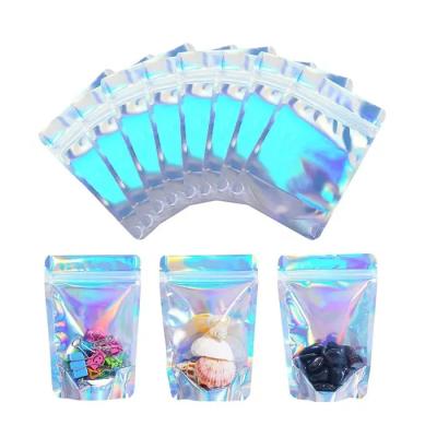 China Fashion Custom Printed Holographic Smell Proof Bag Plastic Holder Ziplock Up Pouch Mylar Hologram Bags With Zipper for sale