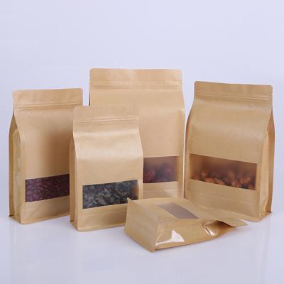 China Security Kraft Paper Bag For Coffee Paper Wrapping Stand Up Pouch Window Food Zipper Food Packaging Brown Paper Bag for sale