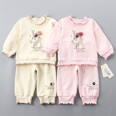 China Boutique Sweet Embroidery Floral Collar Kids Clothes Sets For Spring Autumn Baby Clothes for sale